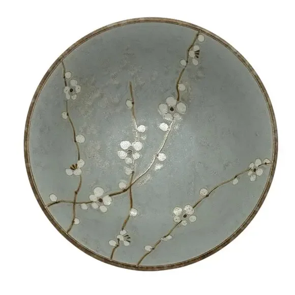 Late 20th Century Japanese Shosun Mint Large 8 3/8” Ceramic Bowl Cherry Blossoms